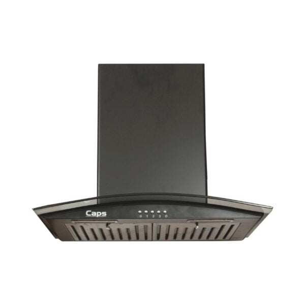 ORNATE IN 60/90 Electric Kitchen Chimney Toughened Arc Glass Top Baffle Filter with Inside Oil Collector | Black Hood Finish